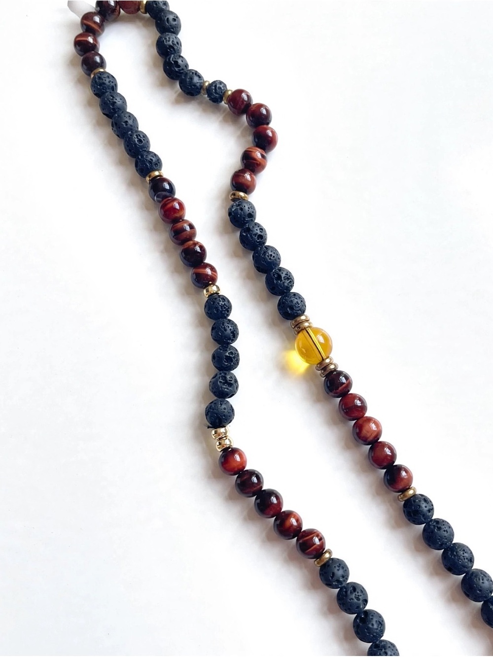 Red Tiger’s Eye & Black Lava Rock Beaded Necklace